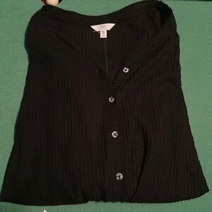 Black waffle knit long sleeve top
